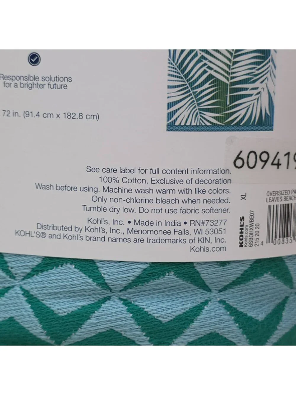 The Big One Oversized Beach Towel Palm Leaves 36x72